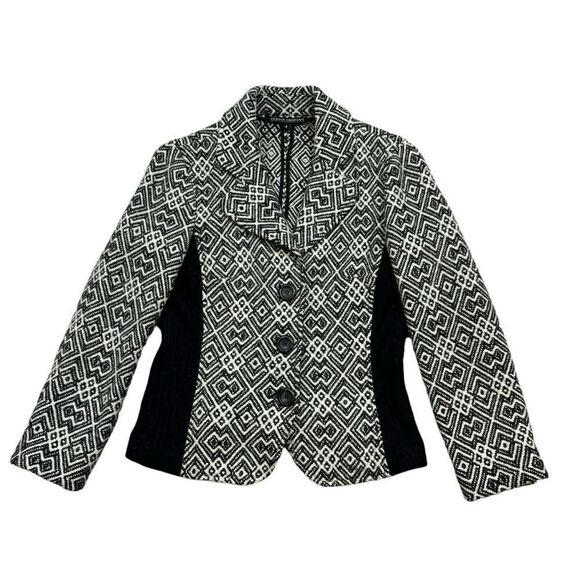 Ladies Donna Degnan Brand Wool Blend Black and White Geomtric Print Jacket 6 - Picture 1 of 12